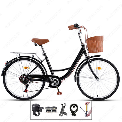 7 Speed Vintage City Bicycle with Basket